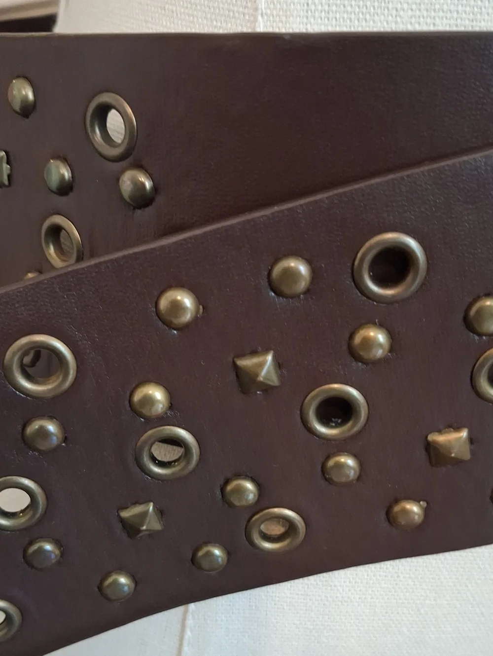 Brown Studded Wide Belt Boho Western Faux Leather Grommet Buckle Size Small